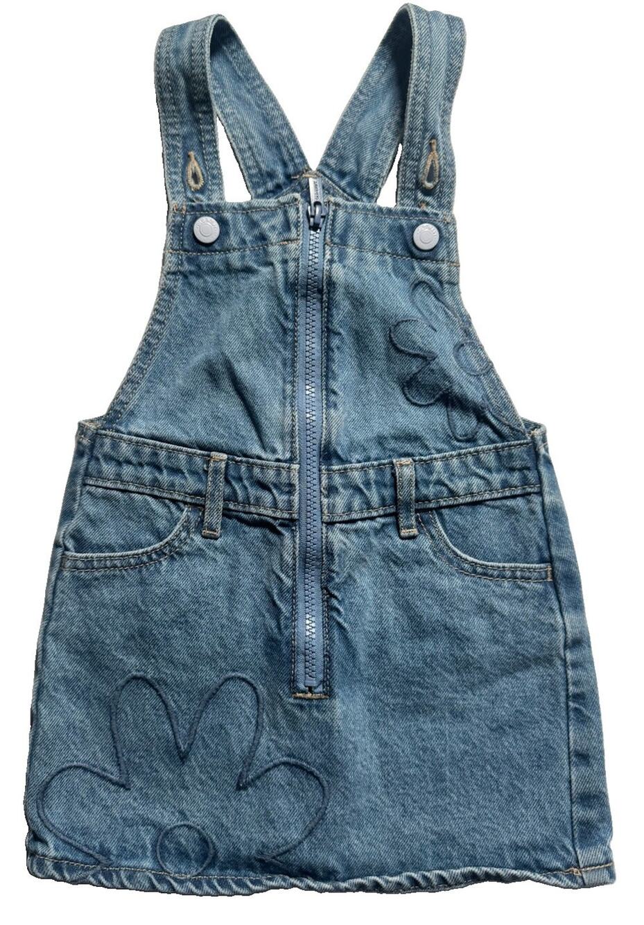 Old Navy Toddler Girls Denim Overall Dress Zip Front Jumper Floral Embroidery 3T